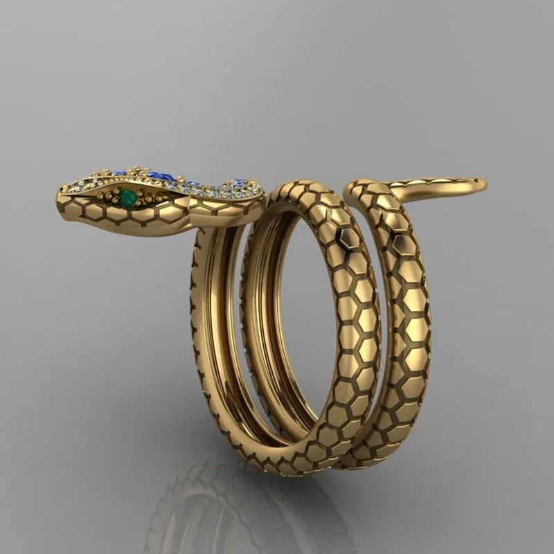 Snake Ring Gold Colour Green Eye