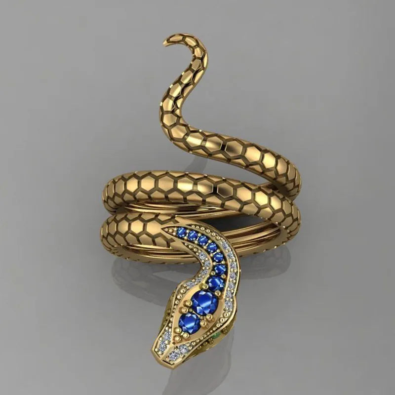 Snake Ring Gold Colour Green Eye