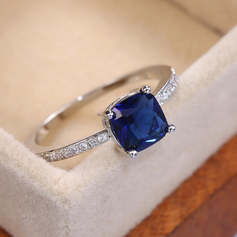 Square Blue Zirconia Ring