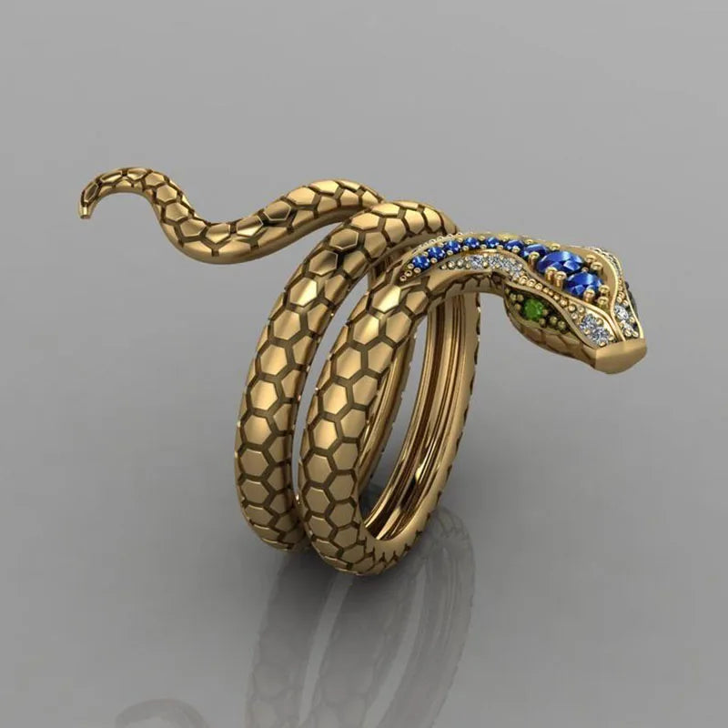 Snake Ring Gold Colour Green Eye