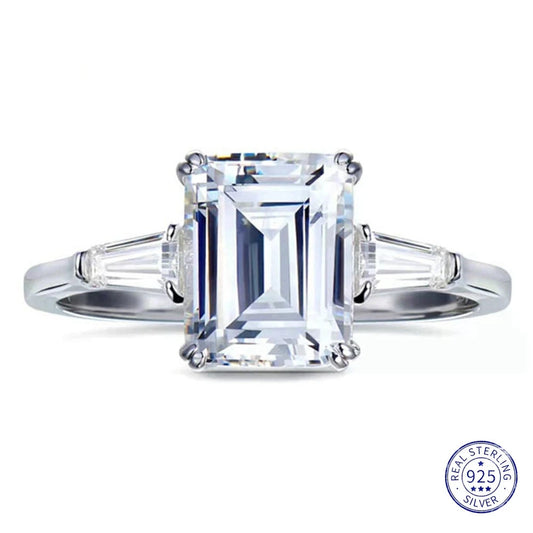 925 Sterling Silver Emerald Cut 3CT Lab Sapphire Ring