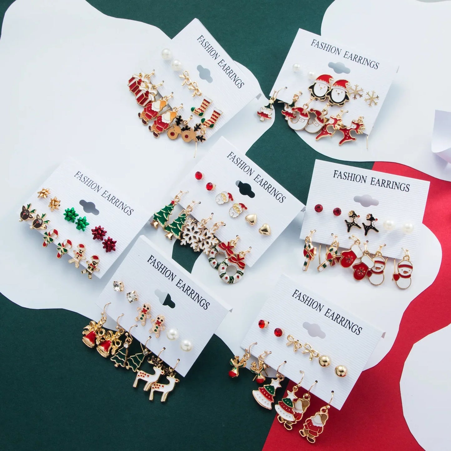 6pcs Christmas Earring Set Creative Santa Christmas Tree Earrings