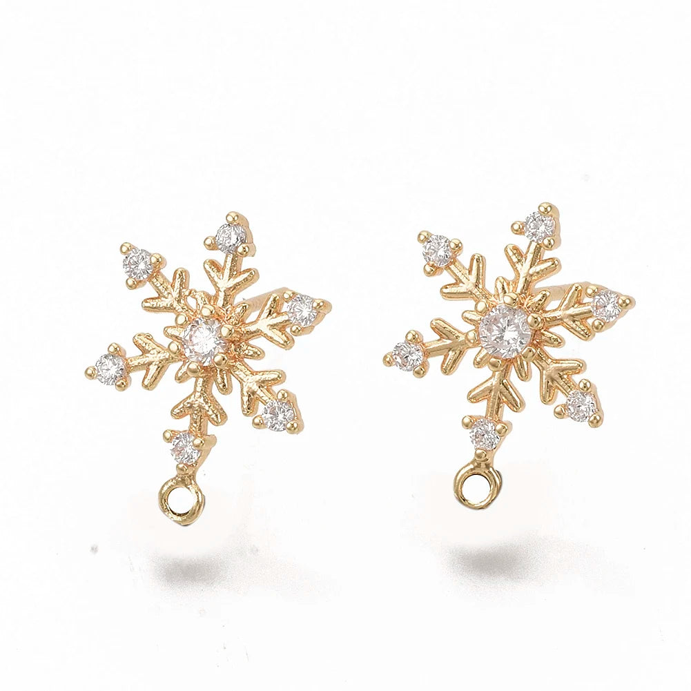 30pcs Christmas Theme Snowflake Ear Posts Brass Zirconia Stud Earring Findings with Loop for Women Jewelry Making Diy Supplies