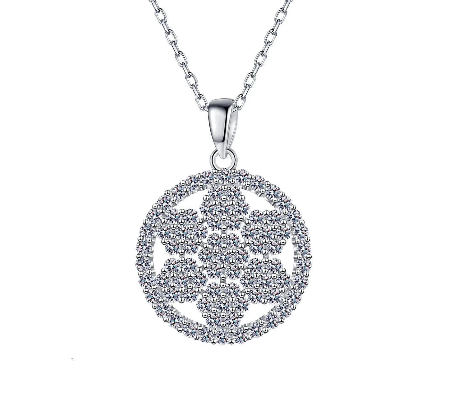 Full Moissanite Pendant Necklace S925 Sterling Silver Geometric Snowflake