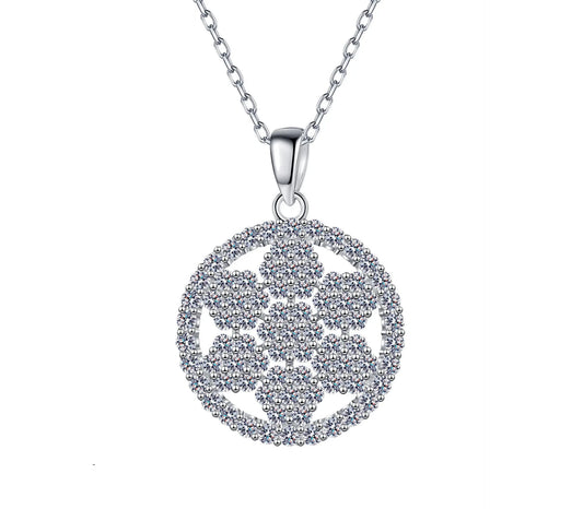 Full Moissanite Pendant Necklace S925 Sterling Silver Geometric Snowflake