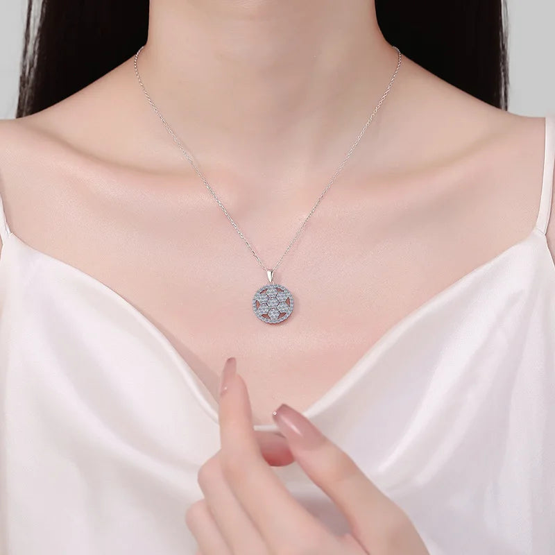 Full Moissanite Pendant Necklace S925 Sterling Silver Geometric Snowflake