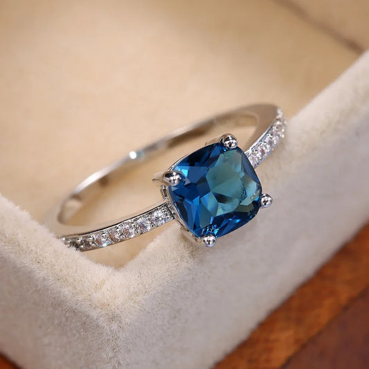 Square Blue Zirconia Ring