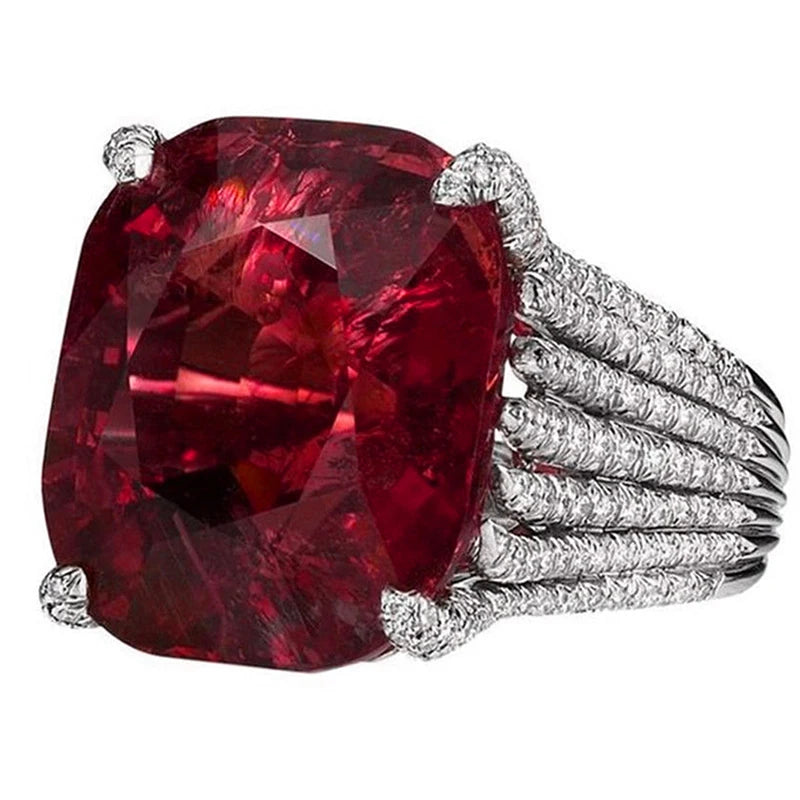 Square Dark Red Cubic Zirconia Ring