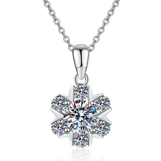 1ct Moissanite Necklace S925 Sterling Silver Clavicle Chain Snowflake Pendant