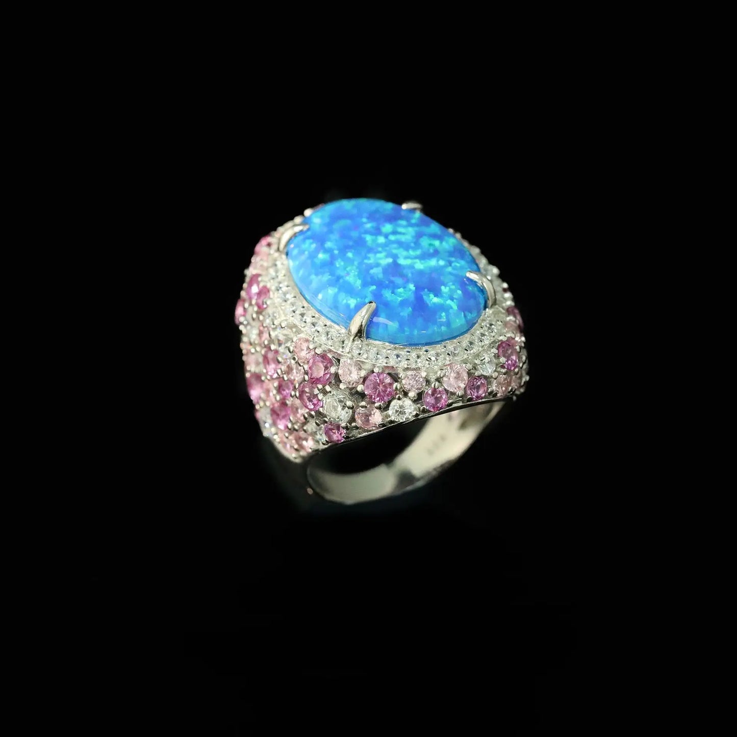 925 Sterling Silver Lab Sapphire Opal Ring