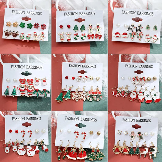 6pcs Christmas Earring Set Creative Santa Christmas Tree Earrings