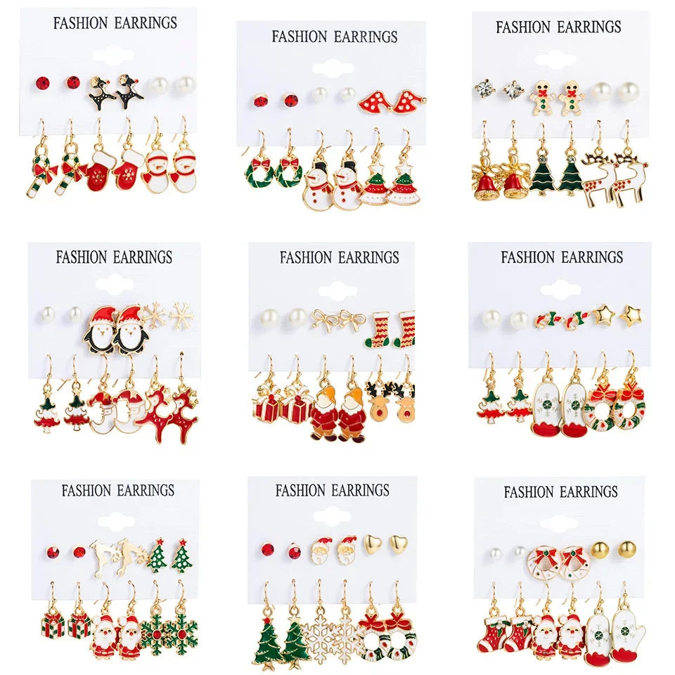 6pcs Christmas Earring Set Creative Santa Christmas Tree Earrings