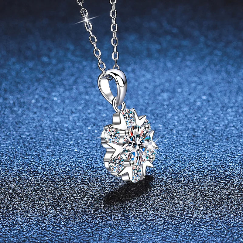 1ct Moissanite Necklace S925 Sterling Silver Clavicle Chain Snowflake Pendant