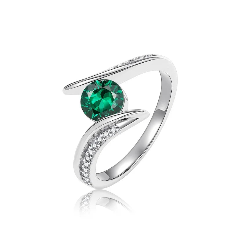 925 Sterling Silver Green Round Zirconia Ring