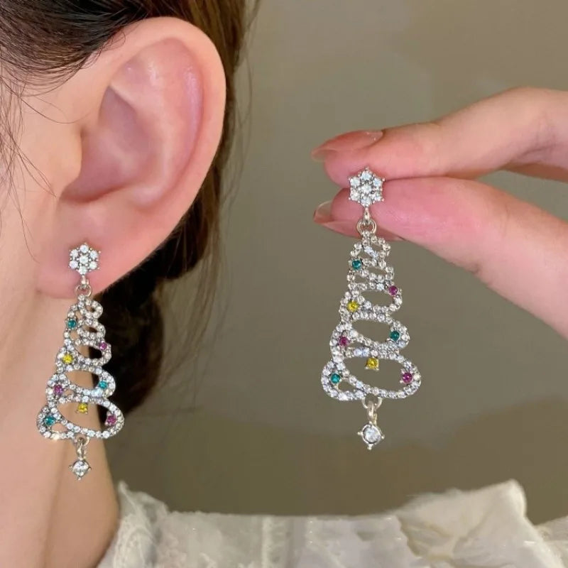 925 Silver Needle Colorful Tassel Christmas Tree Earring