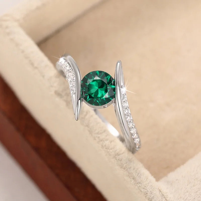 925 Sterling Silver Green Round Zirconia Ring