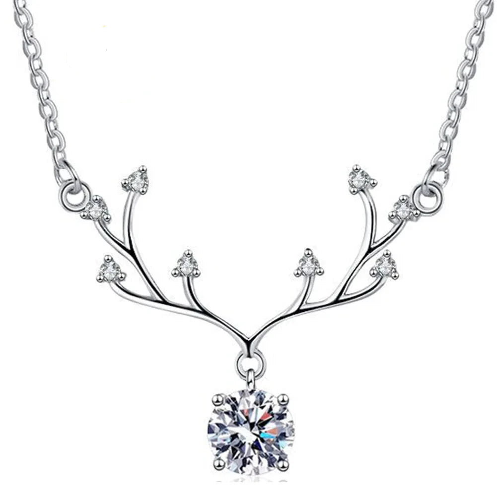 925 Sterling Silver 18k White Gold Coated 1ct Moissanite Necklace "One Deer with You"