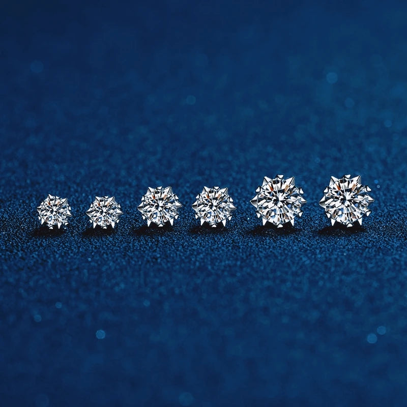 18K White Gold Stud Earrings Snowflake 0.3/0.5/1/1.5/2ct Moissanite Diamond