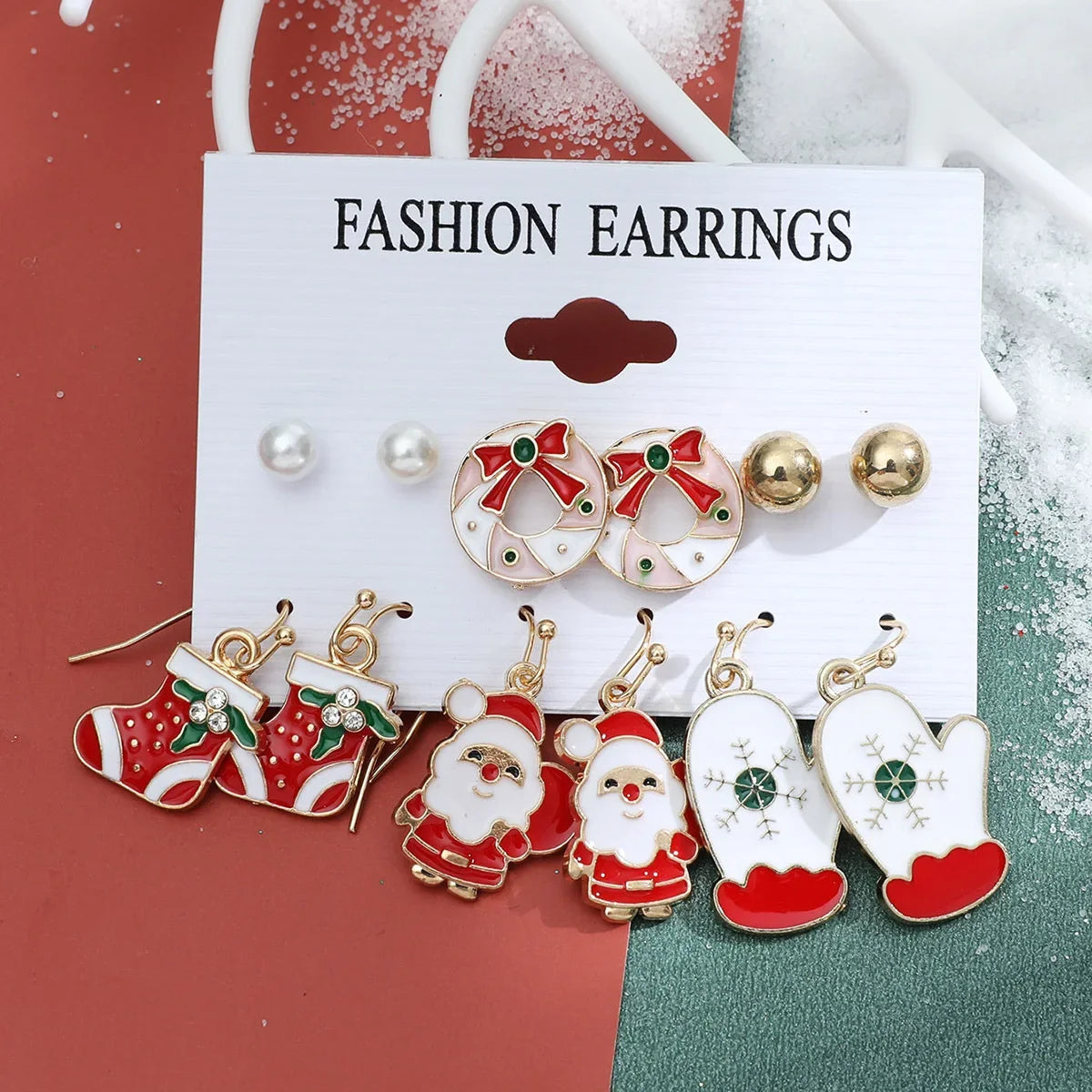 6pcs Christmas Earring Set Creative Santa Christmas Tree Earrings