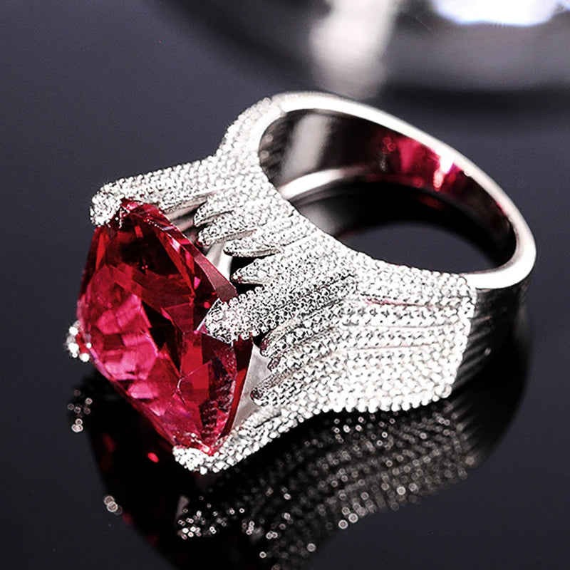 Square Dark Red Cubic Zirconia Ring