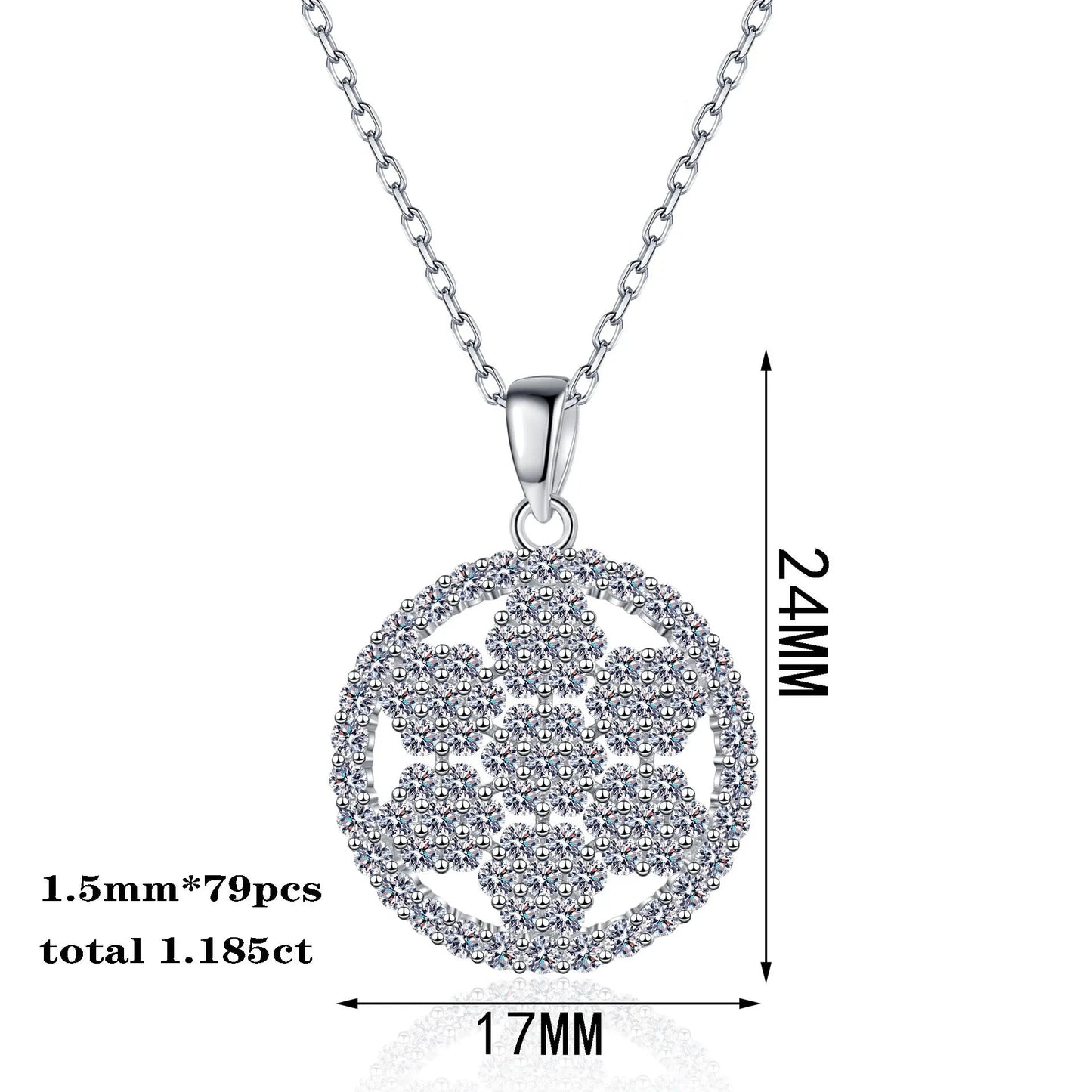 Full Moissanite Pendant Necklace S925 Sterling Silver Geometric Snowflake