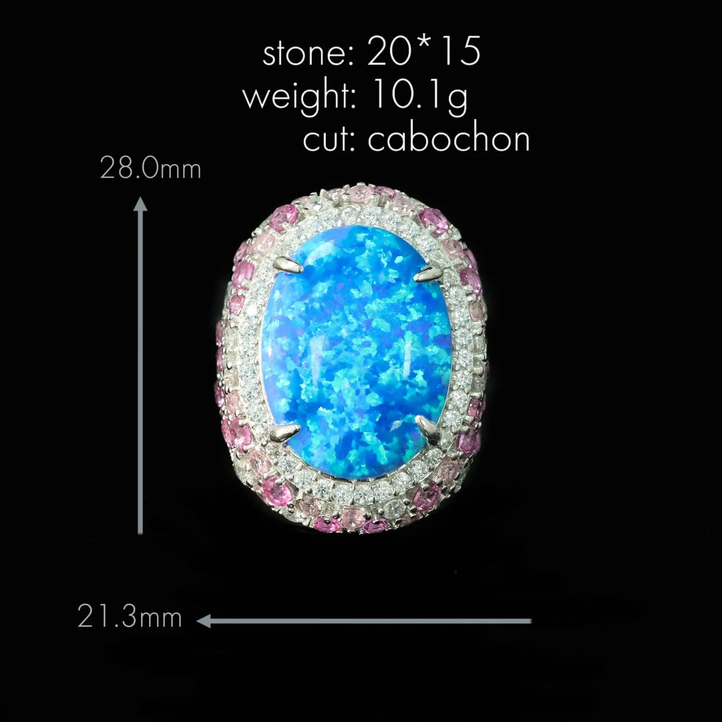 925 Sterling Silver Lab Sapphire Opal Ring