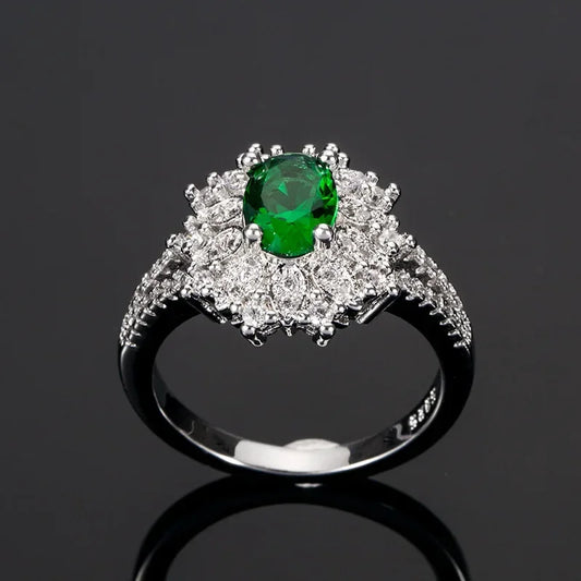 Flower Shaped Creative Design Green Cubic Zircon Ring