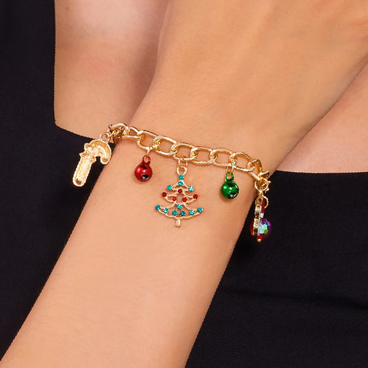 Santa Claus Star Christmas Tree Snowman Enamel Tassel Bracelet