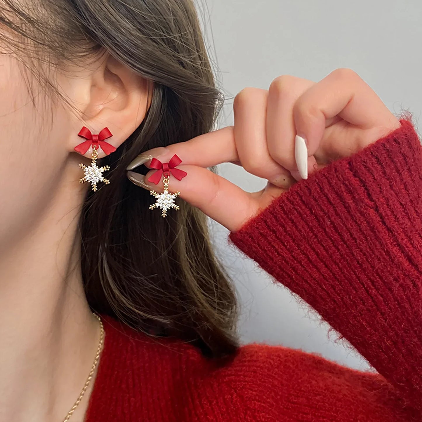 New Red Bow Knot Snowflakes Drop Earring Christmas Santa Claus Snowman Earrings