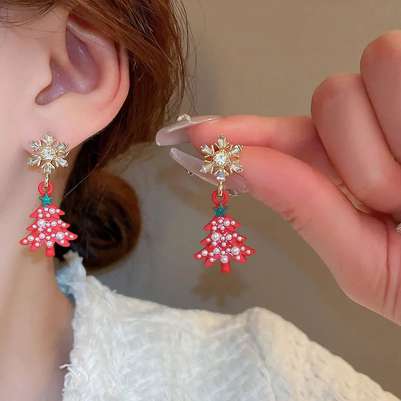 Christmas Tree Imitation Pearl Dangle Earrings