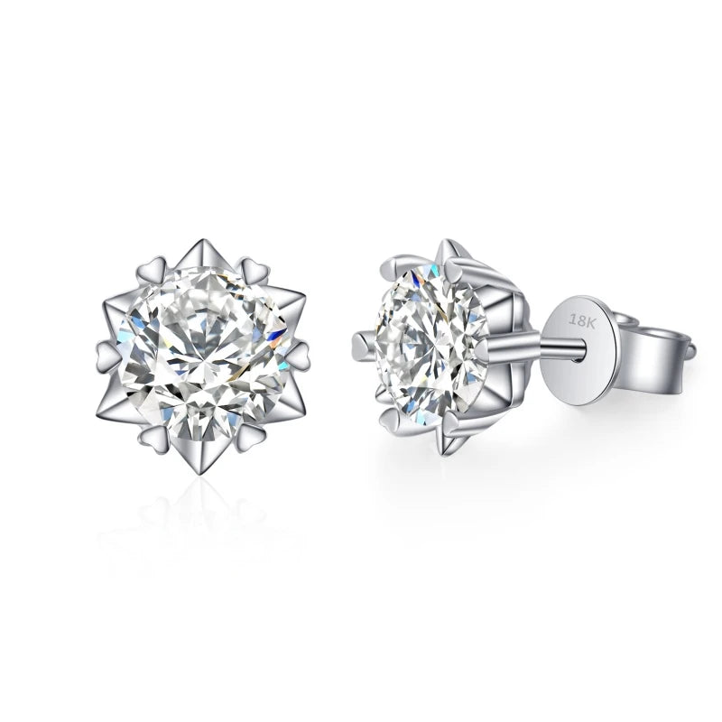 18K White Gold Stud Earrings Snowflake 0.3/0.5/1/1.5/2ct Moissanite Diamond