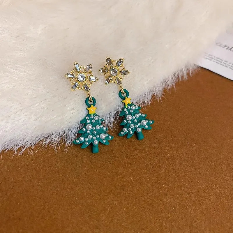 Christmas Tree Imitation Pearl Dangle Earrings