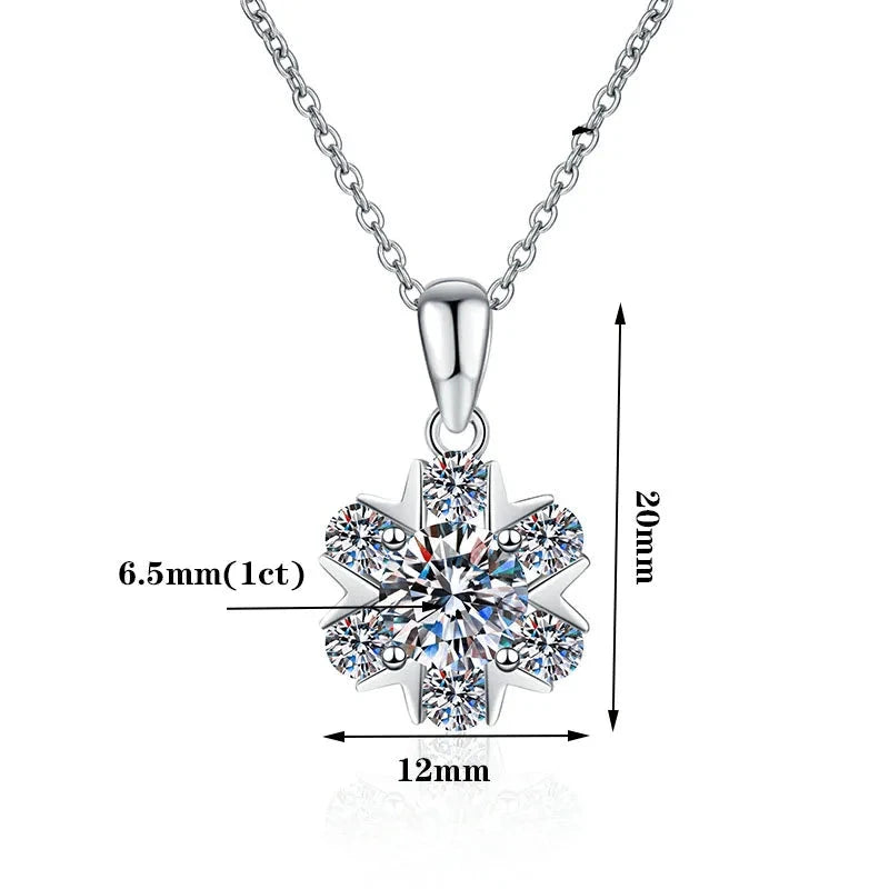 1ct Moissanite Necklace S925 Sterling Silver Clavicle Chain Snowflake Pendant